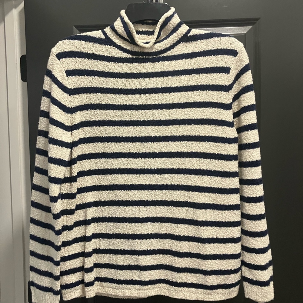 J. Crew Navy and Cream Striped Turtleneck Sweater